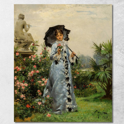 Elegante Con La Rosa Victor Gabriel Gilbert vgg41 quadro stampato su tela