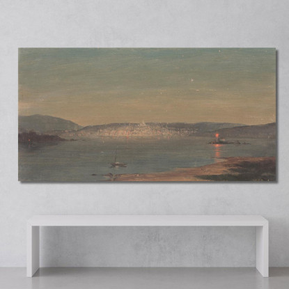 Veduta Notturna Di Un Porto Frederic Edwin Church fec61 quadro stampato su tela