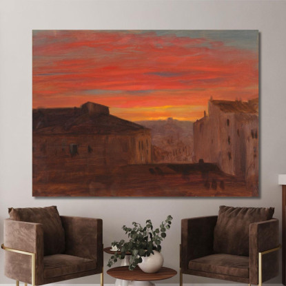 Tetti Al Tramonto Dal Pincio Roma Frederic Edwin Church fec72 quadro stampato su tela