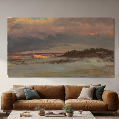 Paesaggio Invernale Con Blue Hill Al Tramonto Hudson New York Frederic Edwin Church fec124 quadro stampato su tela