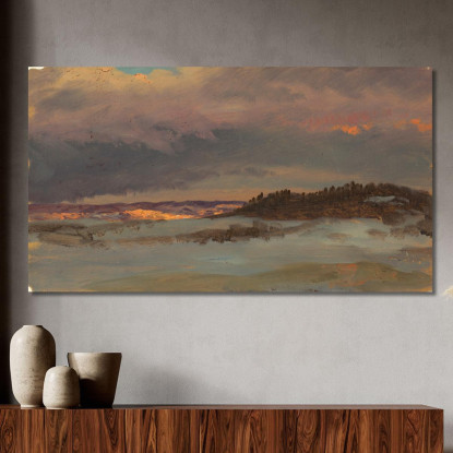 Paesaggio Invernale Con Blue Hill Al Tramonto Hudson New York Frederic Edwin Church fec124 quadro stampato su tela