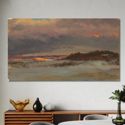 Paesaggio Invernale Con Blue Hill Al Tramonto Hudson New York Frederic Edwin Church fec124 quadro stampato su tela