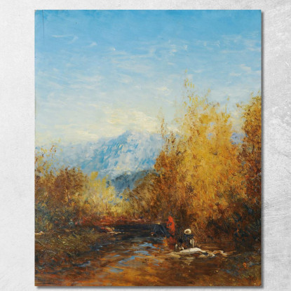 Un Gruppo Di Persone In Un Paesaggio Montano Félix Ziem fzm1 quadro stampato su tela