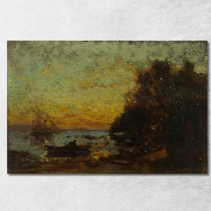 Barca E Velieri Al Tramonto. Sul Retro Marina Félix Ziem fzm5 quadro stampato su tela
