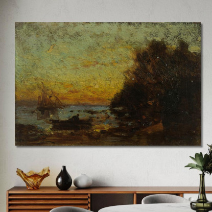 Barca E Velieri Al Tramonto. Sul Retro Marina Félix Ziem fzm5 quadro stampato su tela