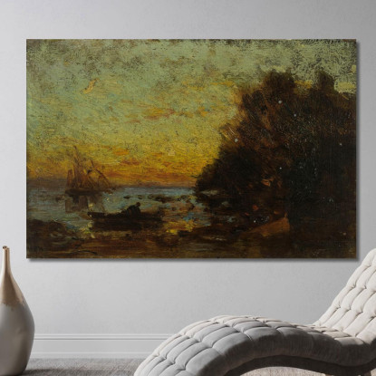 Barca E Velieri Al Tramonto. Sul Retro Marina Félix Ziem fzm5 quadro stampato su tela