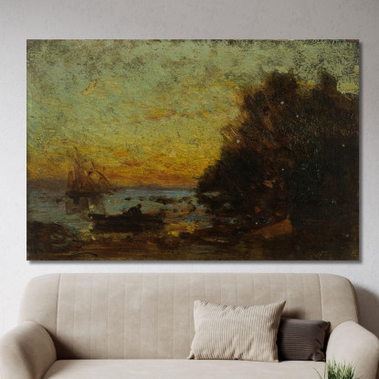 Barca E Velieri Al Tramonto. Sul Retro Marina Félix Ziem fzm5 quadro stampato su tela