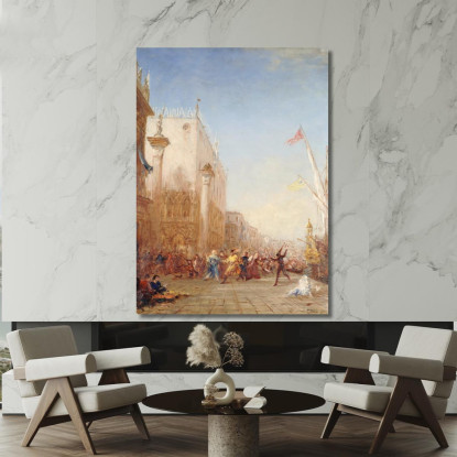 Carnevale A Venezia Riva Degli Schiavoni Félix Ziem fzm14 quadro stampato su tela