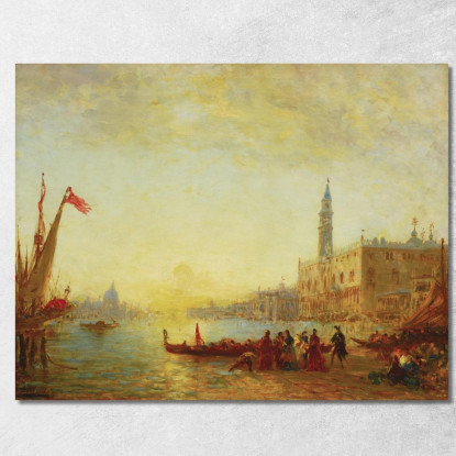 Imbarco Alla Riva Degli Schiavoni Durante Un'Inondazione Félix Ziem fzm26 quadro stampato su tela