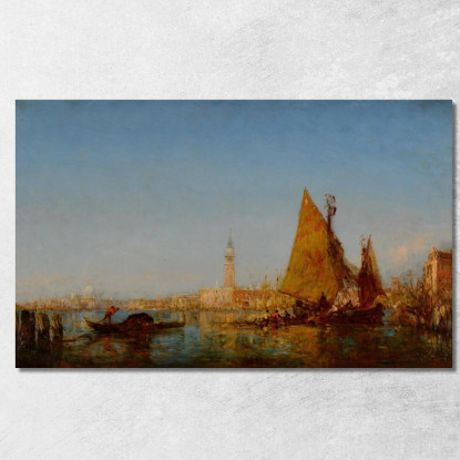 Barche Da Pesca Nel Bacino Palazzo Ducale E Il Campanile Sullo Sfondo Félix Ziem fzm33 quadro stampato su tela