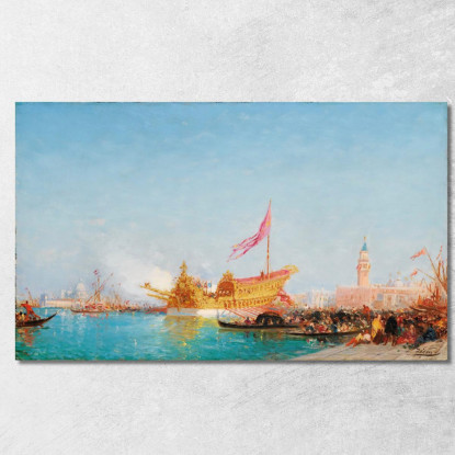 Il Bucintoro Visto Dalla Riva Degli Schiavoni Venezia Félix Ziem fzm65 quadro stampato su tela