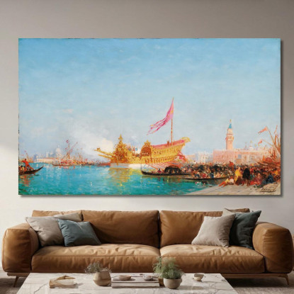 Il Bucintoro Visto Dalla Riva Degli Schiavoni Venezia Félix Ziem fzm65 quadro stampato su tela