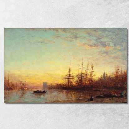 Il Porto Di Marsiglia Al Tramonto Félix Ziem fzm71 quadro stampato su tela