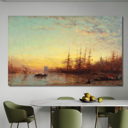 Il Porto Di Marsiglia Al Tramonto Félix Ziem fzm71 quadro stampato su tela