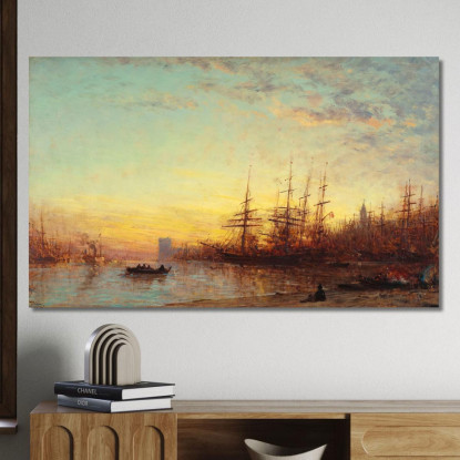 Il Porto Di Marsiglia Al Tramonto Félix Ziem fzm71 quadro stampato su tela