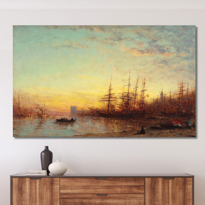 Il Porto Di Marsiglia Al Tramonto Félix Ziem fzm71 quadro stampato su tela