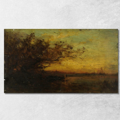 Specchio D'Acqua Al Tramonto. Sul Retro: Due Studi Félix Ziem fzm103 quadro stampato su tela