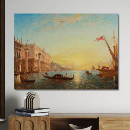 Sole Che Sorge Davanti Alla Piazzetta E Al Palazzo Ducale Venezia Félix Ziem fzm119 quadro stampato su tela