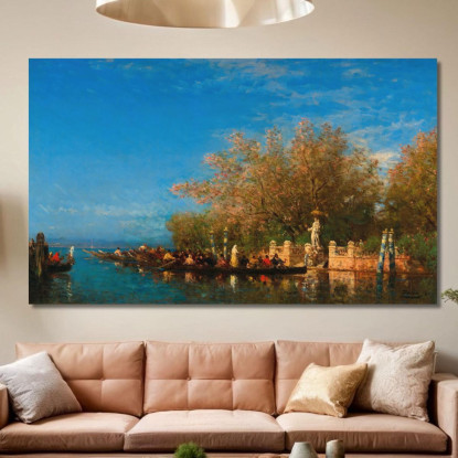 Venezia Un Giro In Gondola Alla Madonna All'Ingresso Dei Giardini Francesi Félix Ziem fzm131 quadro stampato su tela