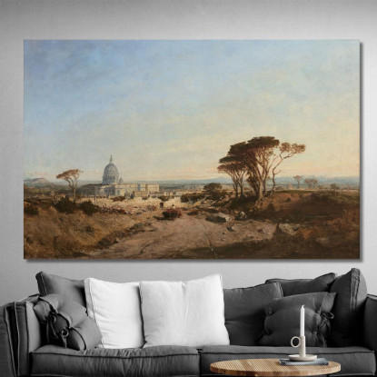Veduta Di Roma E Dell'Arrivo Verso Il Vaticano Félix Ziem fzm159 quadro stampato su tela