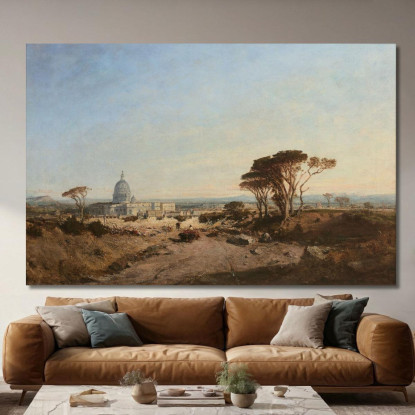 Veduta Di Roma E Dell'Arrivo Verso Il Vaticano Félix Ziem fzm159 quadro stampato su tela