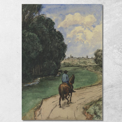 Al Limite Della Foresta. Cavaliere Su Un Sentiero Rivolto Verso L'Interno Hans Thoma hth5 quadro stampato su tela