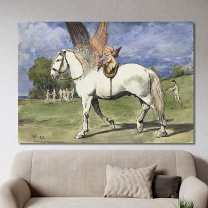 Cherubino Su Pegaso Hans Thoma hth17 quadro stampato su tela
