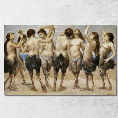 Otto Donne Danzanti Con Corpi Di Uccello Hans Thoma hth32 quadro stampato su tela