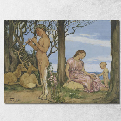 Fauno E Ninfa Hans Thoma hth37 quadro stampato su tela