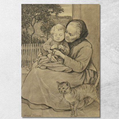 Anziana Donna Seduta Con Bambino Hans Thoma hth67 quadro stampato su tela