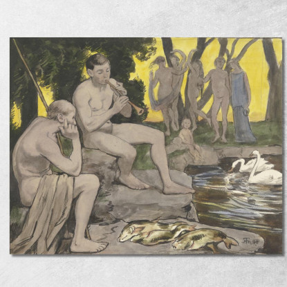 I Campi Elisi: Ninfe Danzanti Hans Thoma hth77 quadro stampato su tela