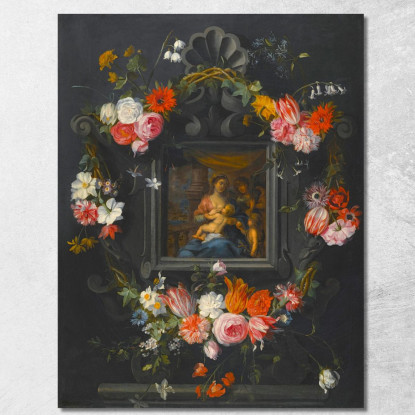 Ghirlanda Di Fiori Che Circonda La Vergine E Il Bambino Jan Brueghel the Younger jby4 quadro stampato su tela