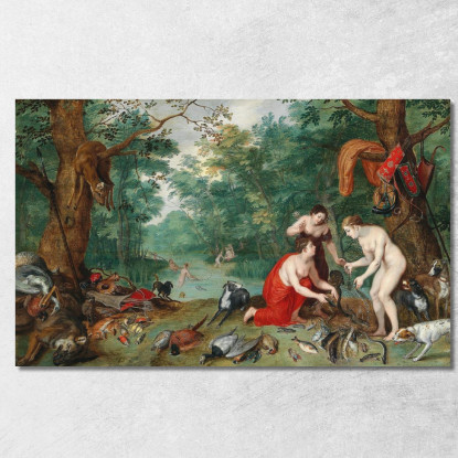 Diana E Le Sue Ninfe A Pesca Jan Brueghel the Younger jby18 quadro stampato su tela