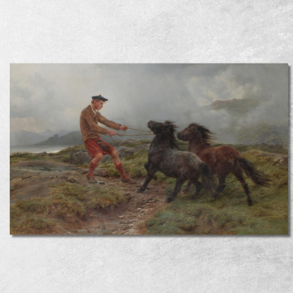 Un Guardacaccia E Due Pony Shetland In Un Paesaggio Nebbioso Rosa Bonheur rbn2 quadro stampato su tela