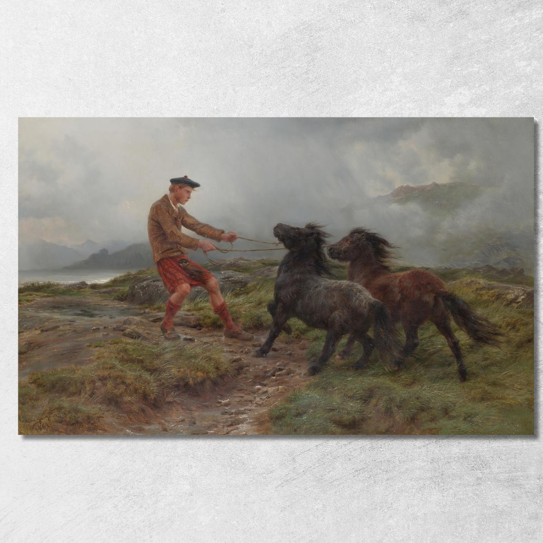 Un Guardacaccia E Due Pony Shetland In Un Paesaggio Nebbioso Rosa Bonheur rbn2 quadro stampato su tela