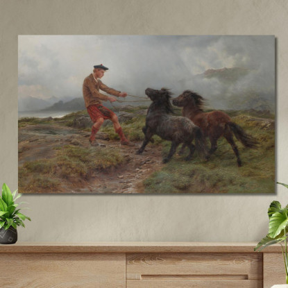 Un Guardacaccia E Due Pony Shetland In Un Paesaggio Nebbioso Rosa Bonheur rbn2 quadro stampato su tela