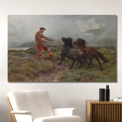 Un Guardacaccia E Due Pony Shetland In Un Paesaggio Nebbioso Rosa Bonheur rbn2 quadro stampato su tela