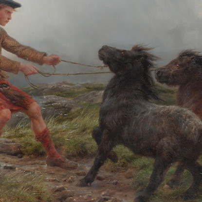 Un Guardacaccia E Due Pony Shetland In Un Paesaggio Nebbioso Rosa Bonheur rbn2 quadro stampato su tela