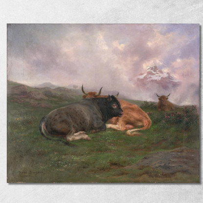 Bovini A Riposo Su Una Collina Nelle Alpi Rosa Bonheur rbn8 quadro stampato su tela
