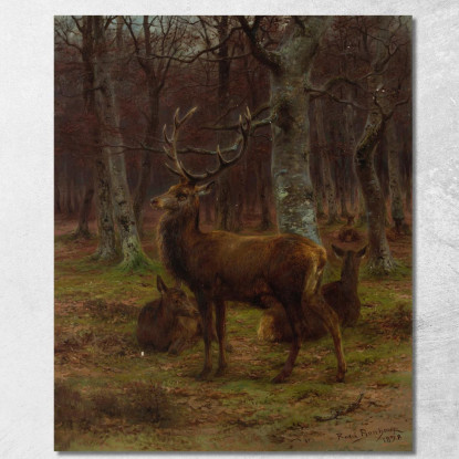 Cerf Et Biches Dans La Forêt En Automne Rosa Bonheur rbn9 quadro stampato su tela