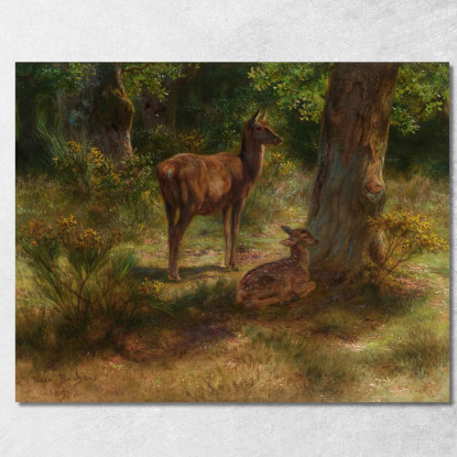Cervi E Fiere In Un Bosco Rosa Bonheur rbn26 quadro stampato su tela