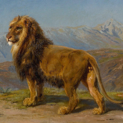 Leone In Un Paesaggio Montuoso Rosa Bonheur rbn28 quadro stampato su tela