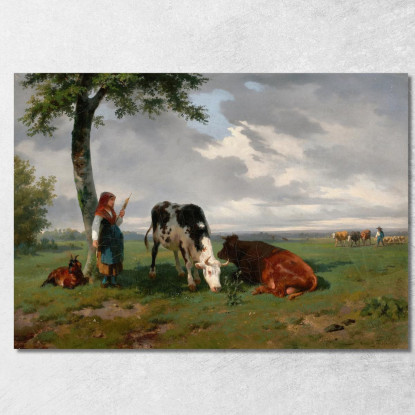 Pastorella E Due Mucche In Un Prato Rosa Bonheur rbn41 quadro stampato su tela