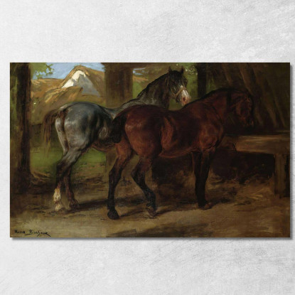 Due Cavalli In Una Stalla Rosa Bonheur rbn58 quadro stampato su tela