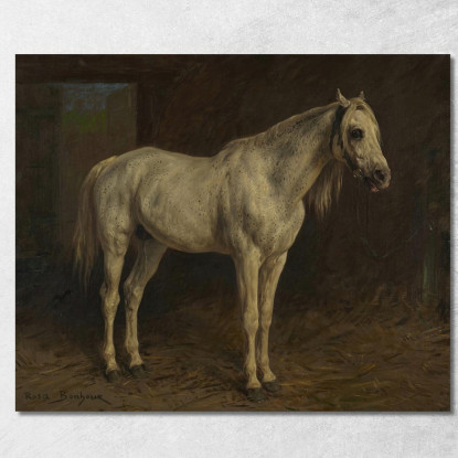 Cavallo Bianco Rosa Bonheur rbn64 quadro stampato su tela