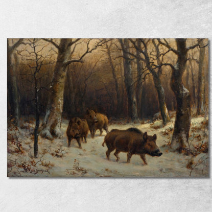 Cinghiali Nella Neve Rosa Bonheur rbn65 quadro stampato su tela