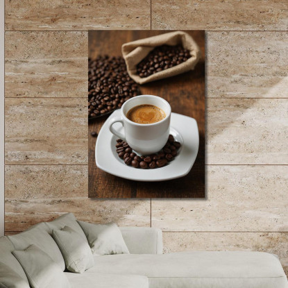 Modern Painting Espresso Cup With Coffee Beans On Wooden Table canvas print
