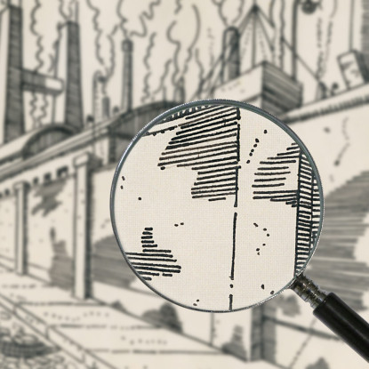 Fabbrica Senza Titolo Con Ciminiere Fumanti Dietro Il Muro Karl Wiener kwn500 quadro stampato su tela