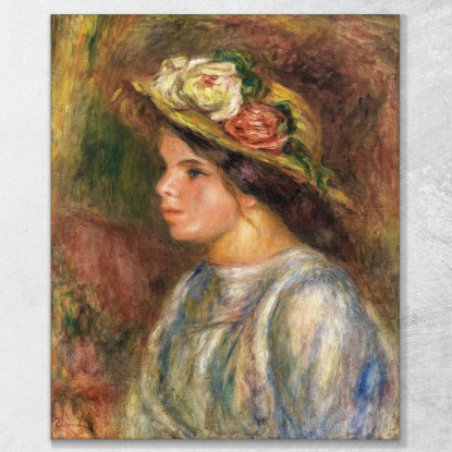 Busto Di Donna Cappello Di Paglia Rifinito Pierre-Auguste Renoir par174 quadro stampato su tela