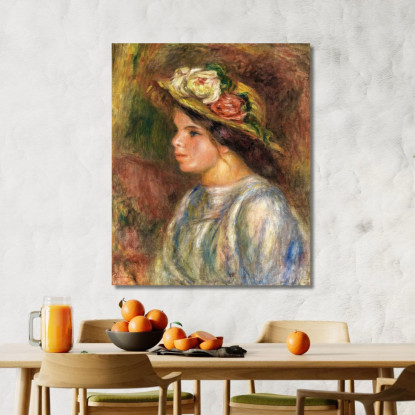 Busto Di Donna Cappello Di Paglia Rifinito Pierre-Auguste Renoir par174 quadro stampato su tela